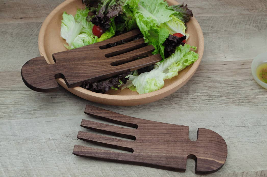 9" Walnut Wood Salad Hands