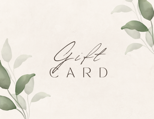 Gift card design with leafy branches on a light background