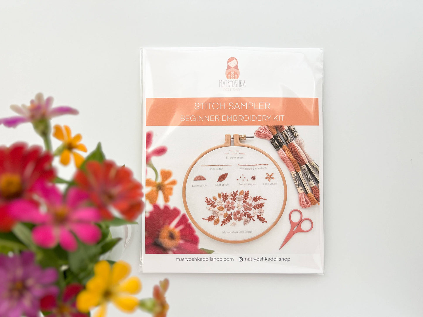 Stitch Sampler Embroidery Kit for Beginners – Learn 7 Stitches with Printed Pattern, Hoop, Thread & Video Tutorial