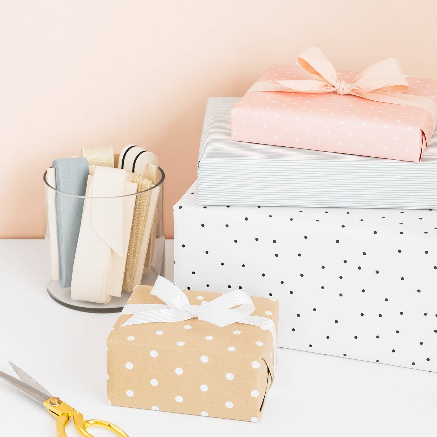 Gift Wrap Single Sheets, Kraft Polka Dot