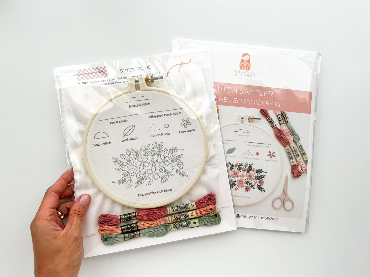 Stitch Sampler Embroidery Kit for Beginners – Learn 7 Stitches with Printed Pattern, Hoop, Thread & Video Tutorial