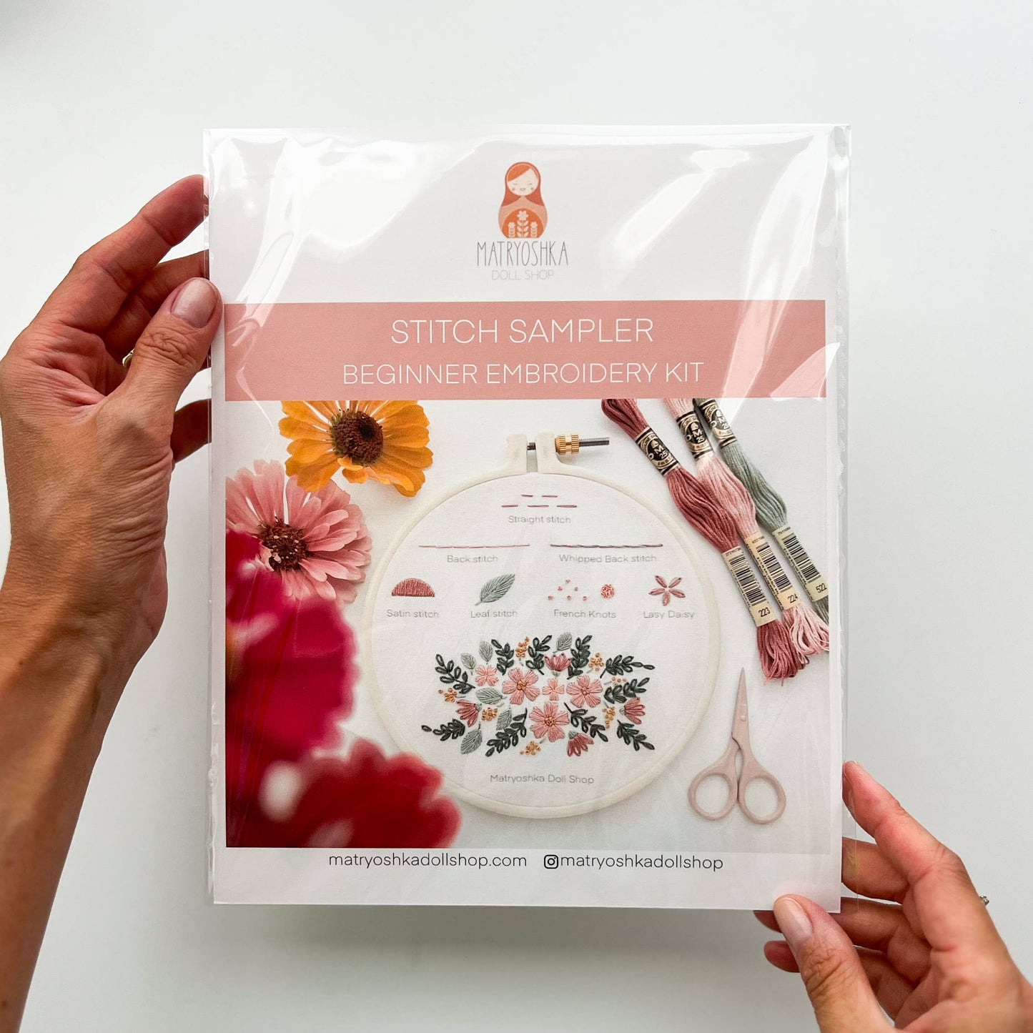 Stitch Sampler Embroidery Kit for Beginners – Learn 7 Stitches with Printed Pattern, Hoop, Thread & Video Tutorial