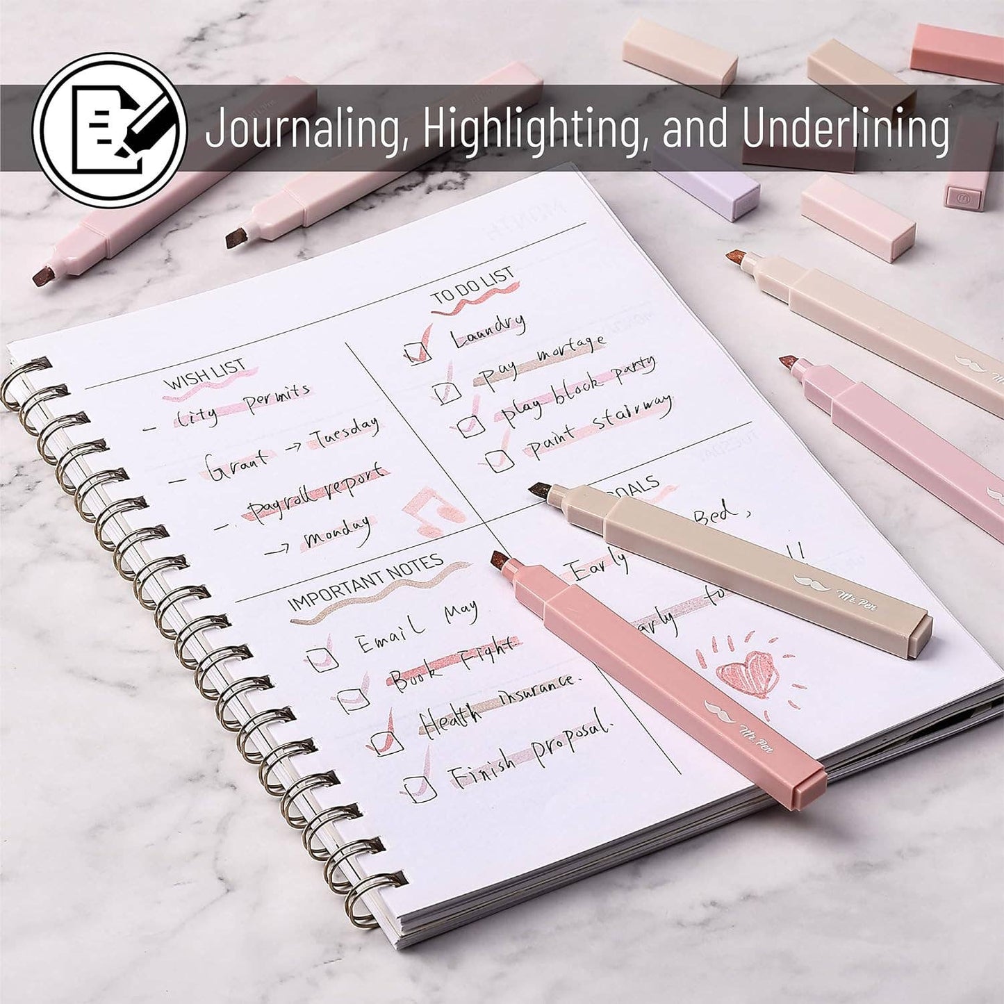 Mr. Pen Aesthetic Highlighters – 6-Pack Pastel No-Bleed Markers