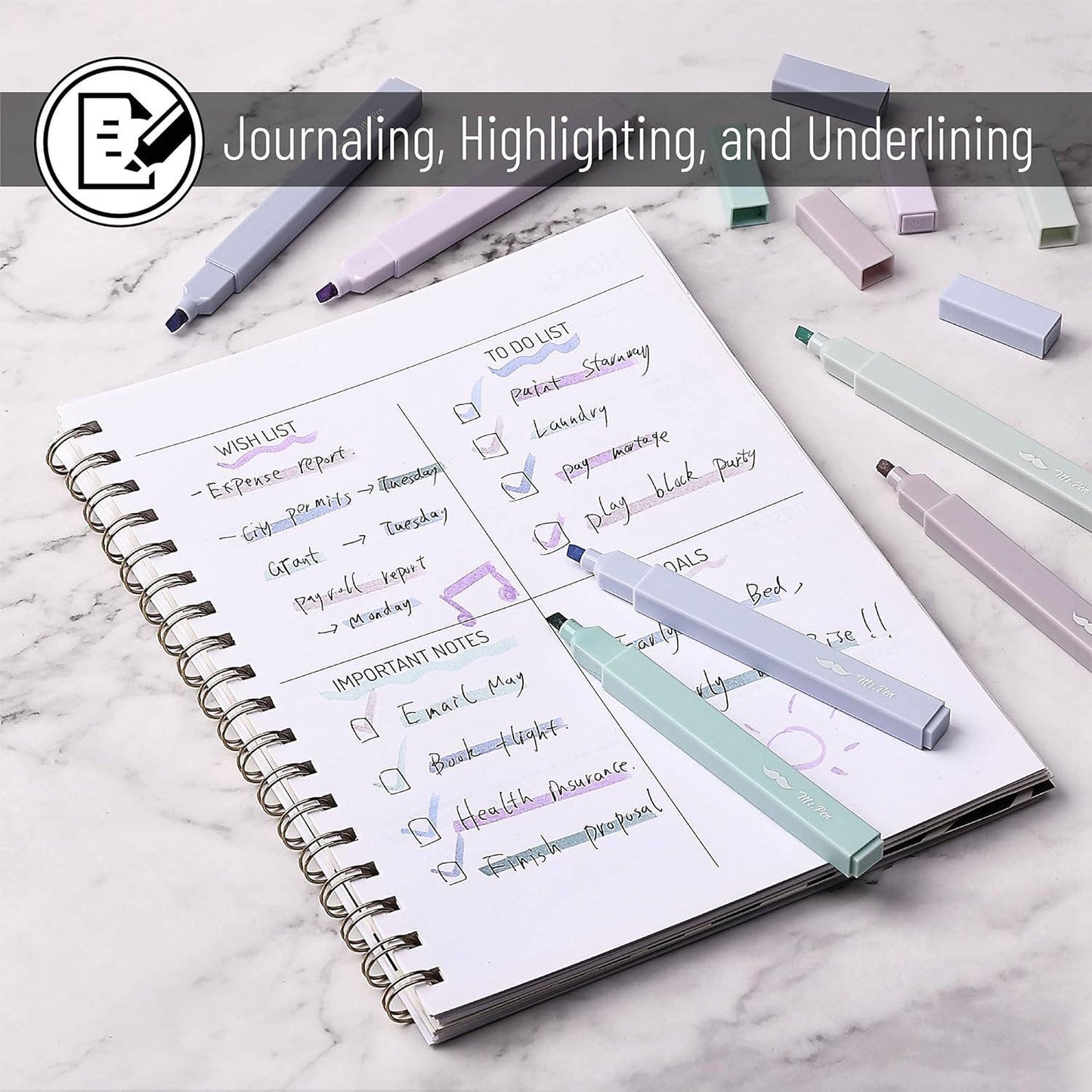 Mr. Pen Aesthetic Highlighters – 6-Pack Pastel No-Bleed Markers