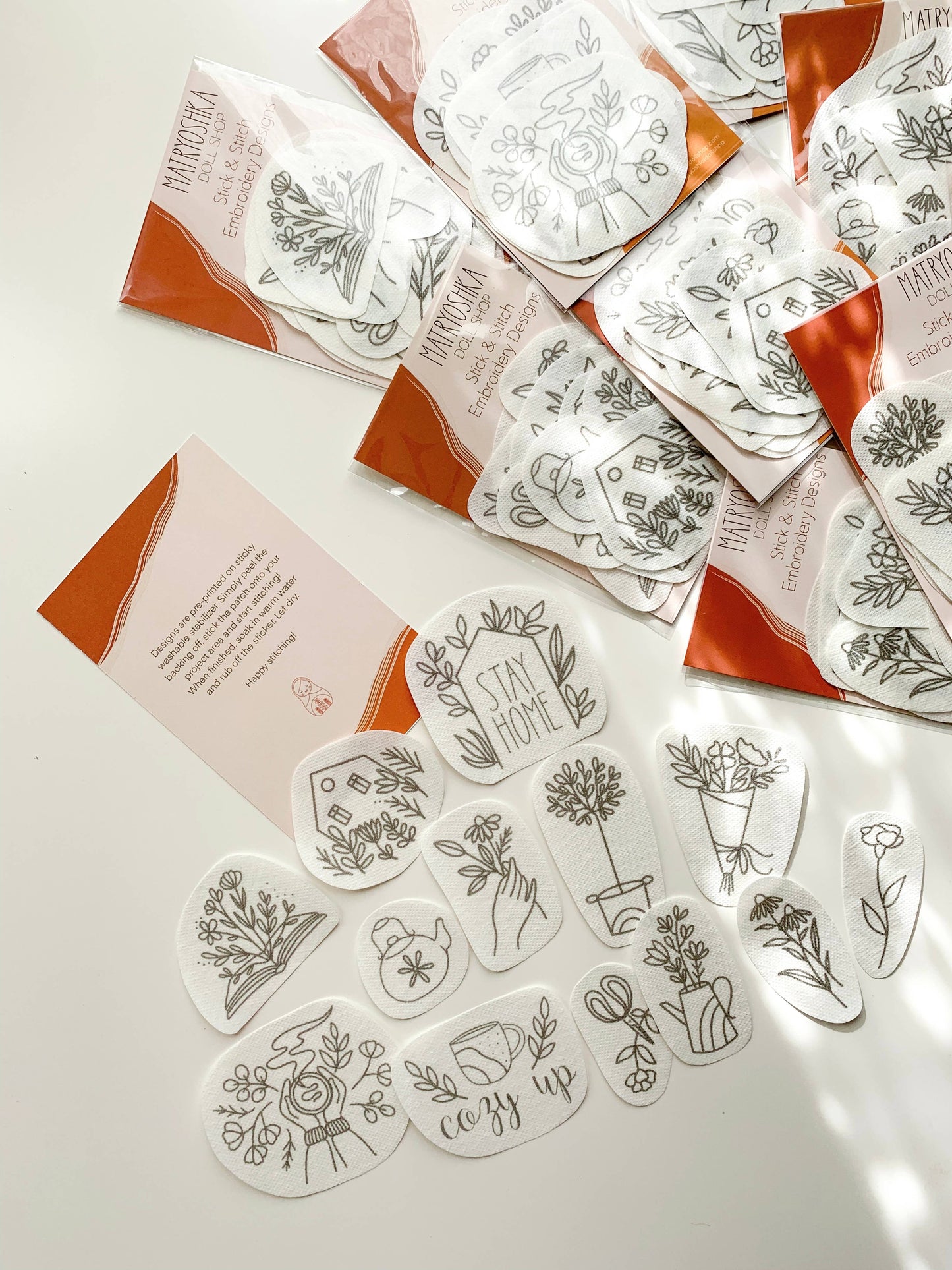 Stick & Stitch Floral Embroidery Patterns – Peel, Stick, Stitch & Wash Away | 12–15 Designs per Collection