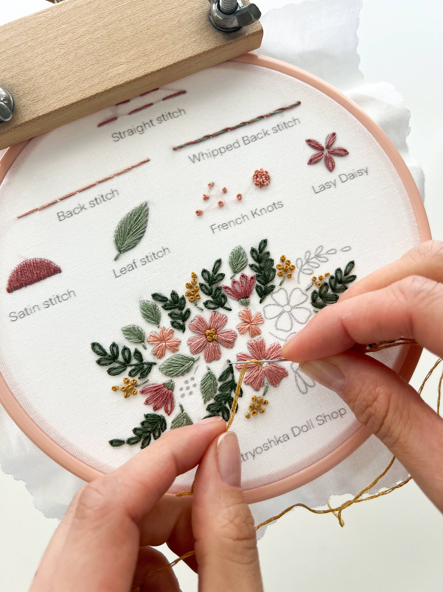 Stitch Sampler Embroidery Kit for Beginners – Learn 7 Stitches with Printed Pattern, Hoop, Thread & Video Tutorial