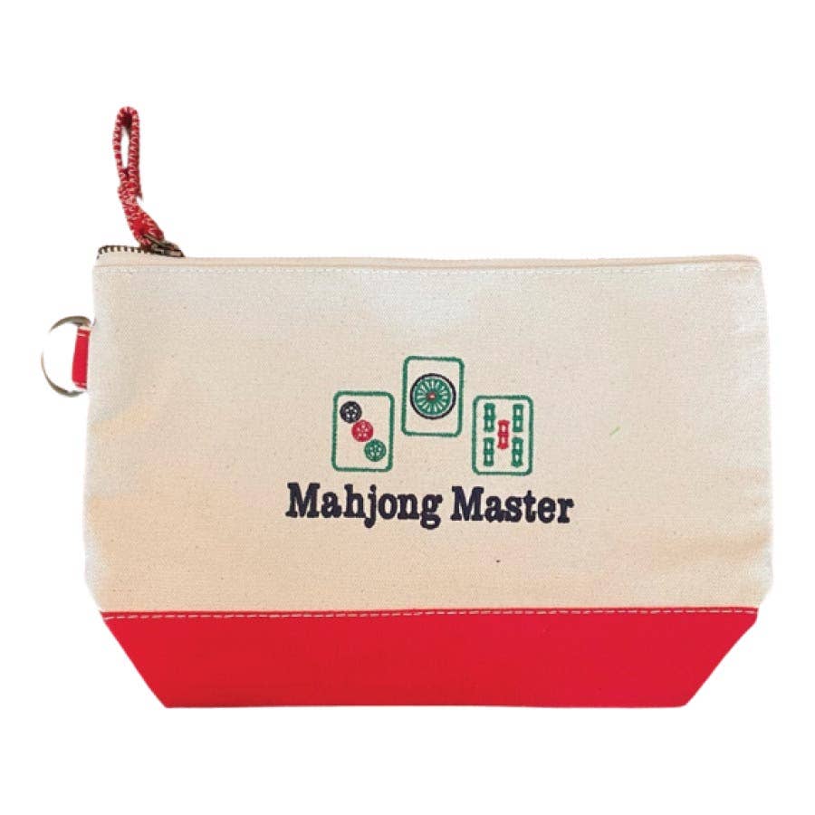 π Mahjong Master Embroidered Pouch β 100% Cotton Zipper Bag (11" x 7") β Made in USA