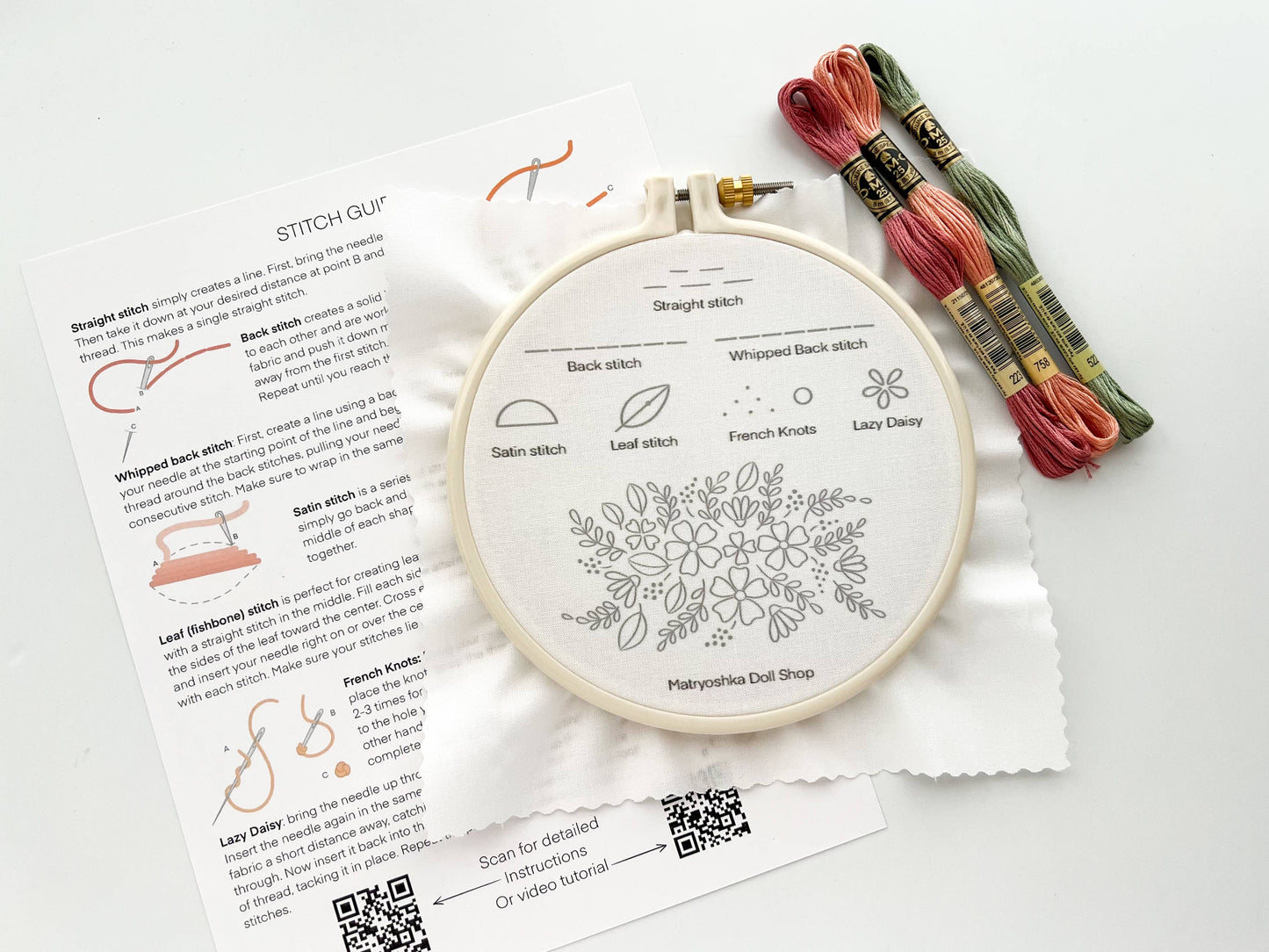 Stitch Sampler Embroidery Kit for Beginners – Learn 7 Stitches with Printed Pattern, Hoop, Thread & Video Tutorial