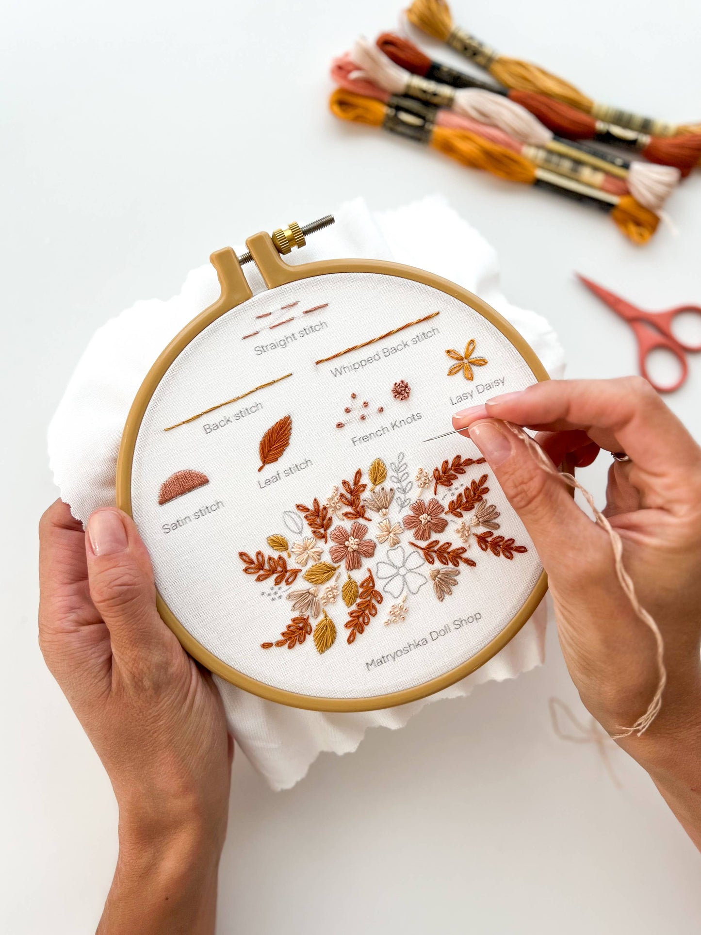 Stitch Sampler Embroidery Kit for Beginners – Learn 7 Stitches with Printed Pattern, Hoop, Thread & Video Tutorial