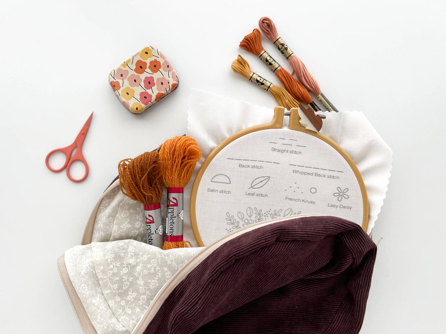 Magnetic Needle Tin – Floral Sewing Storage Box for Embroidery, Cross Stitch + Quilting