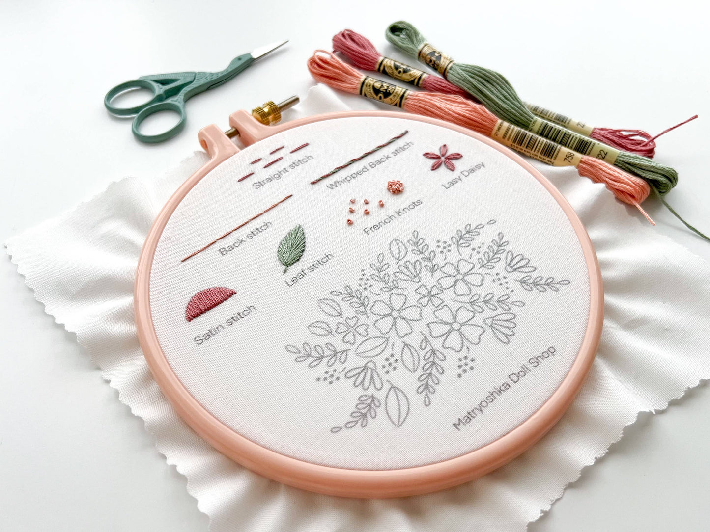 Stitch Sampler Embroidery Kit for Beginners – Learn 7 Stitches with Printed Pattern, Hoop, Thread & Video Tutorial