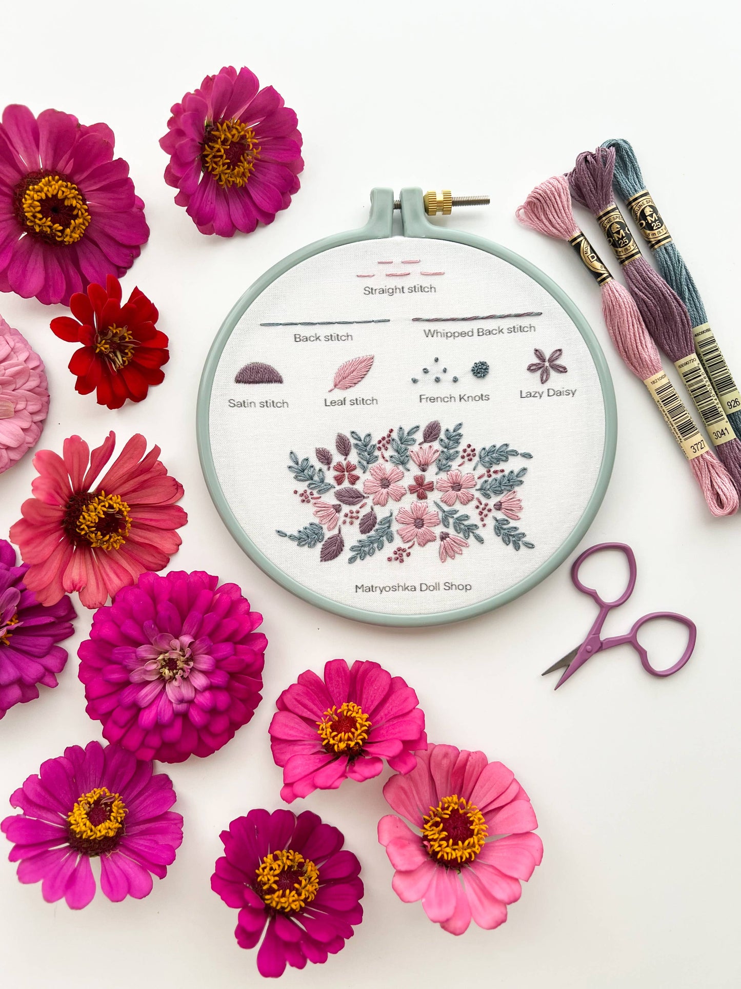 Tiny Heart Scissors – 2.5” Embroidery & Sewing Scissors in 8 Bright Colors with Floral Design