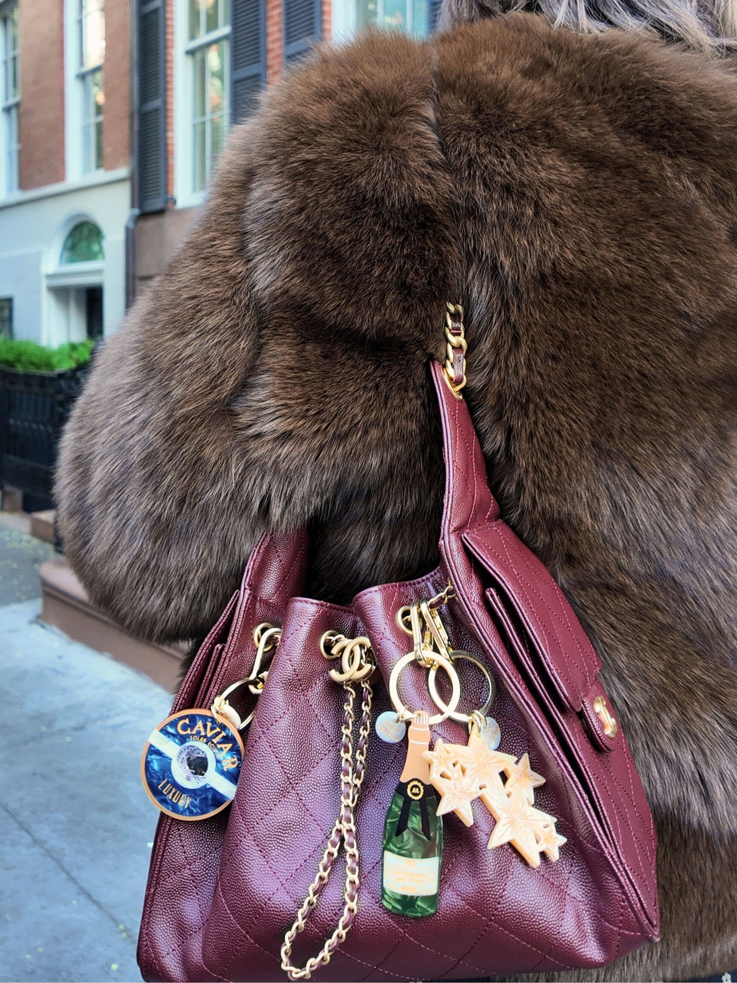 Solar Eclipse | Hand-painted Champagne Bag Charm + Keychain