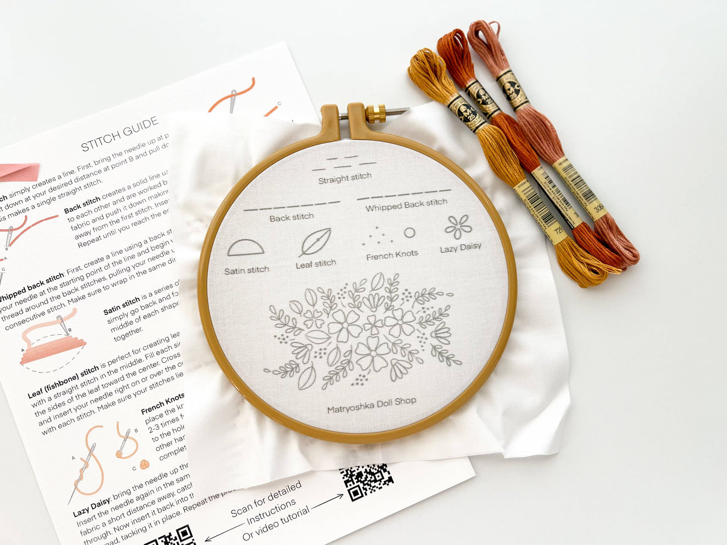 Stitch Sampler Embroidery Kit for Beginners – Learn 7 Stitches with Printed Pattern, Hoop, Thread & Video Tutorial