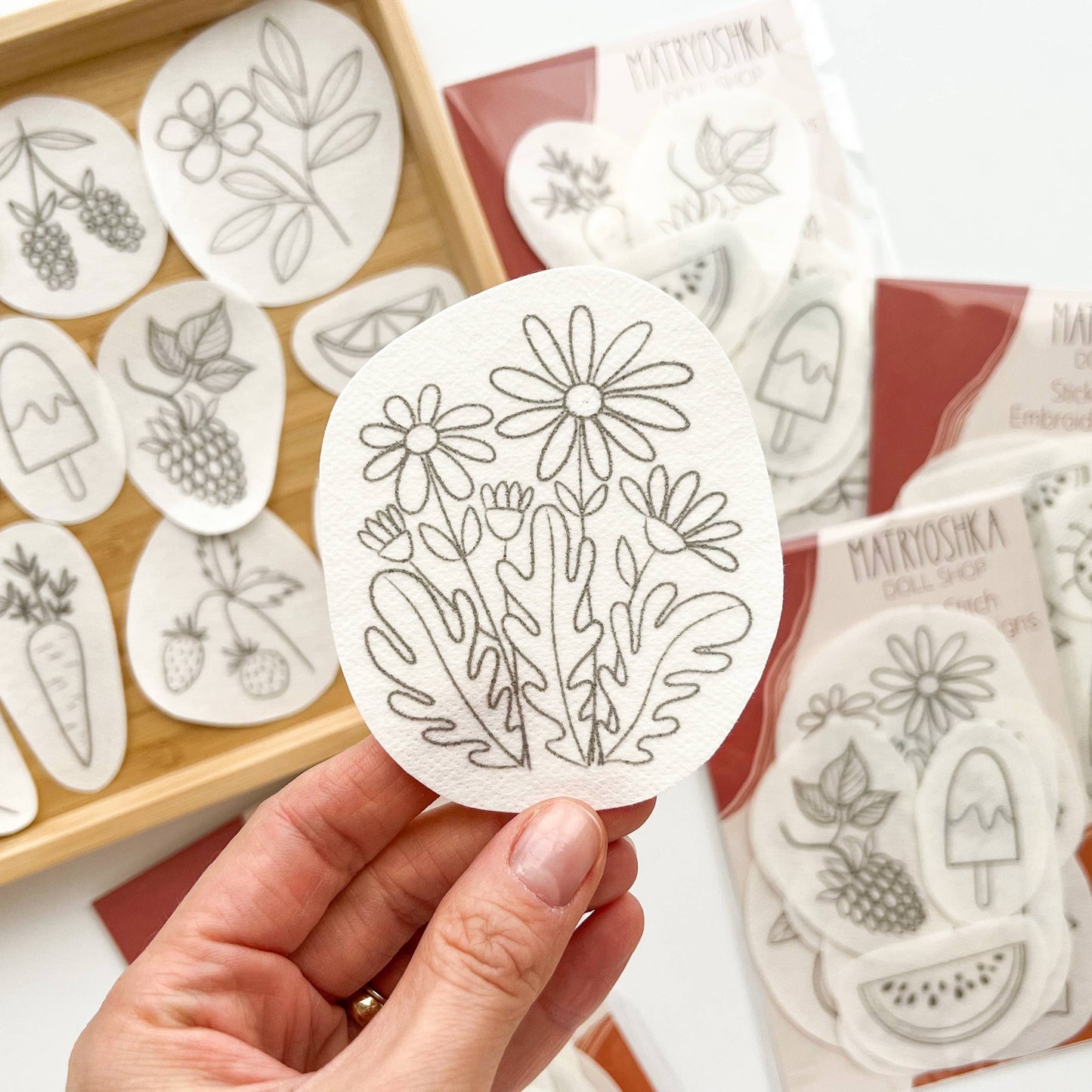 Stick & Stitch Floral Embroidery Patterns – Peel, Stick, Stitch & Wash Away | 12–15 Designs per Collection