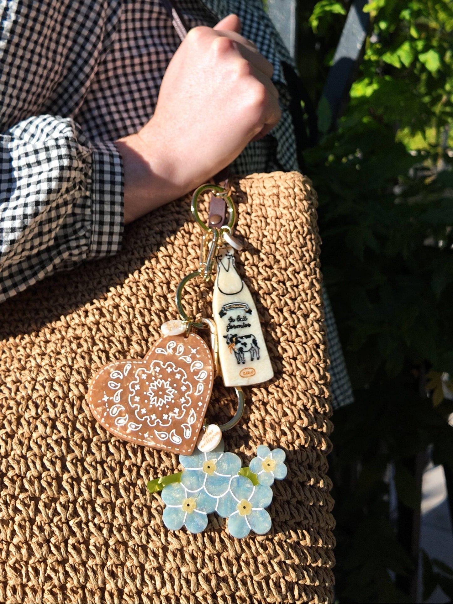 Solar Eclipse | Hand-painted Forget-Me-Not Bag Charm + Keychain | Eco-Friendly