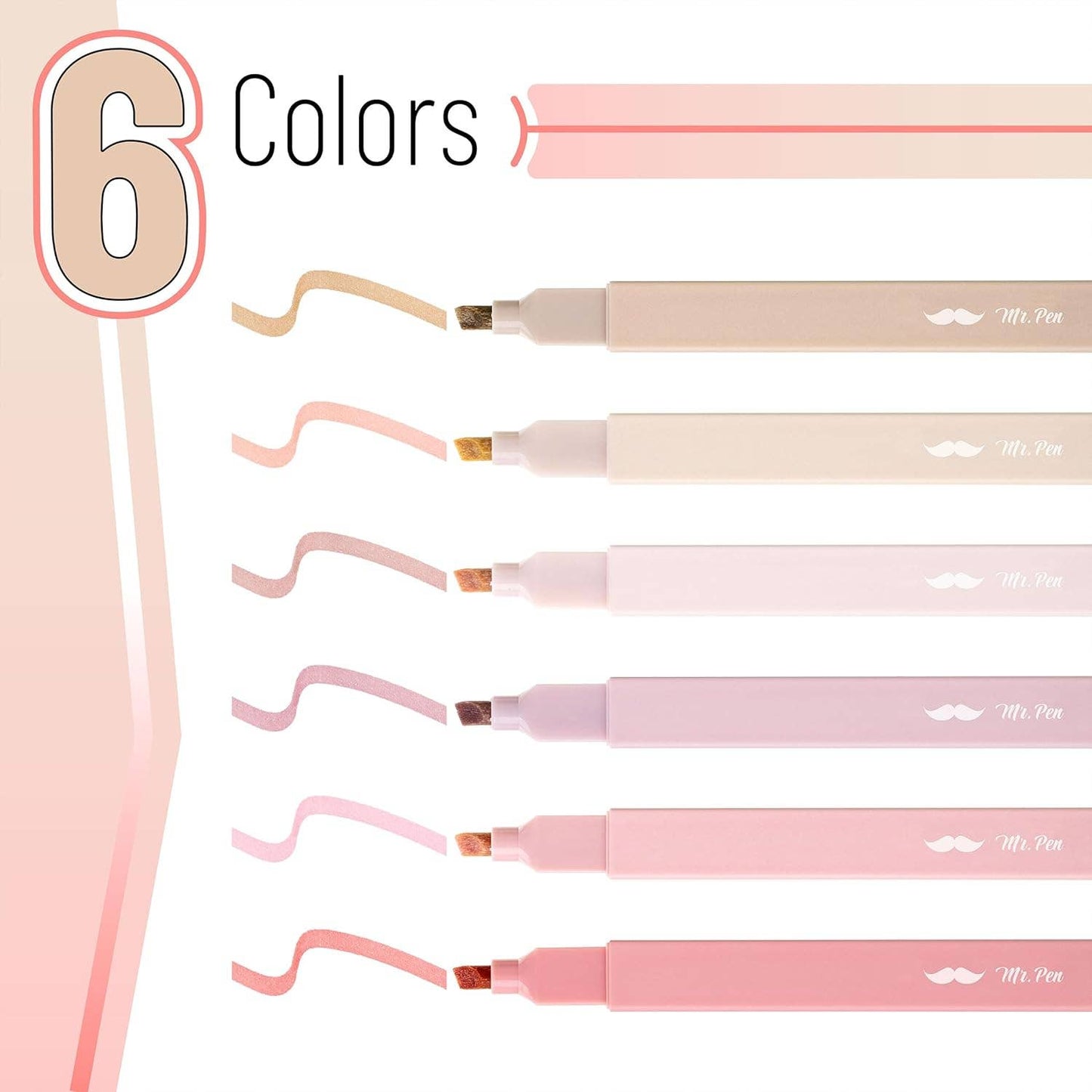 Mr. Pen Aesthetic Highlighters – 6-Pack Pastel No-Bleed Markers