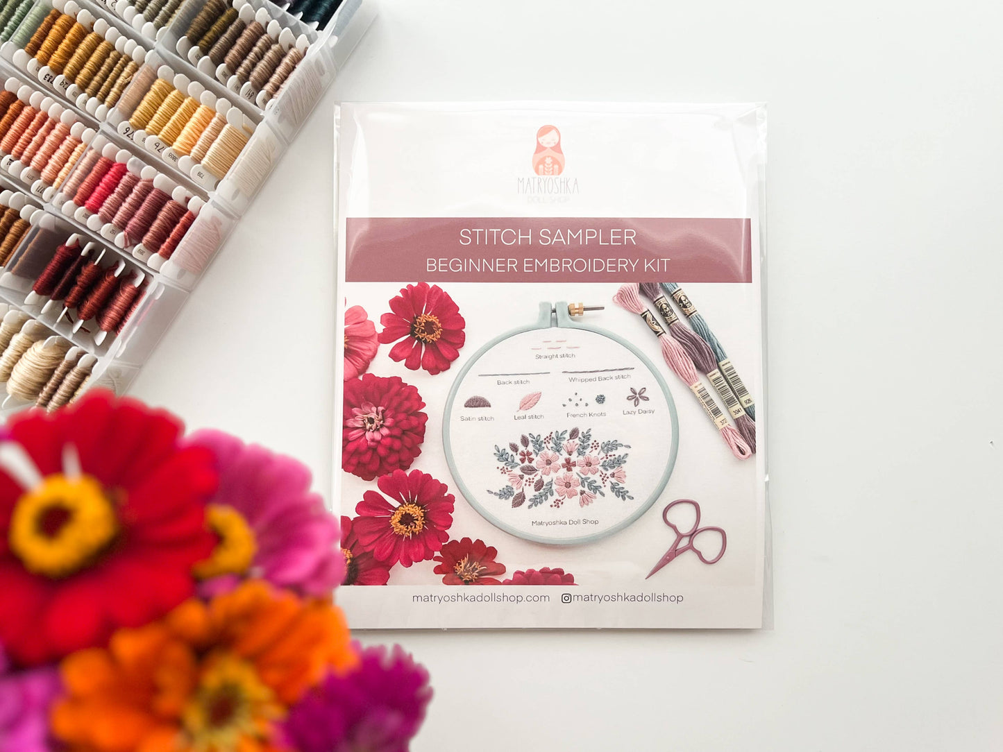 Stitch Sampler Embroidery Kit for Beginners – Learn 7 Stitches with Printed Pattern, Hoop, Thread & Video Tutorial