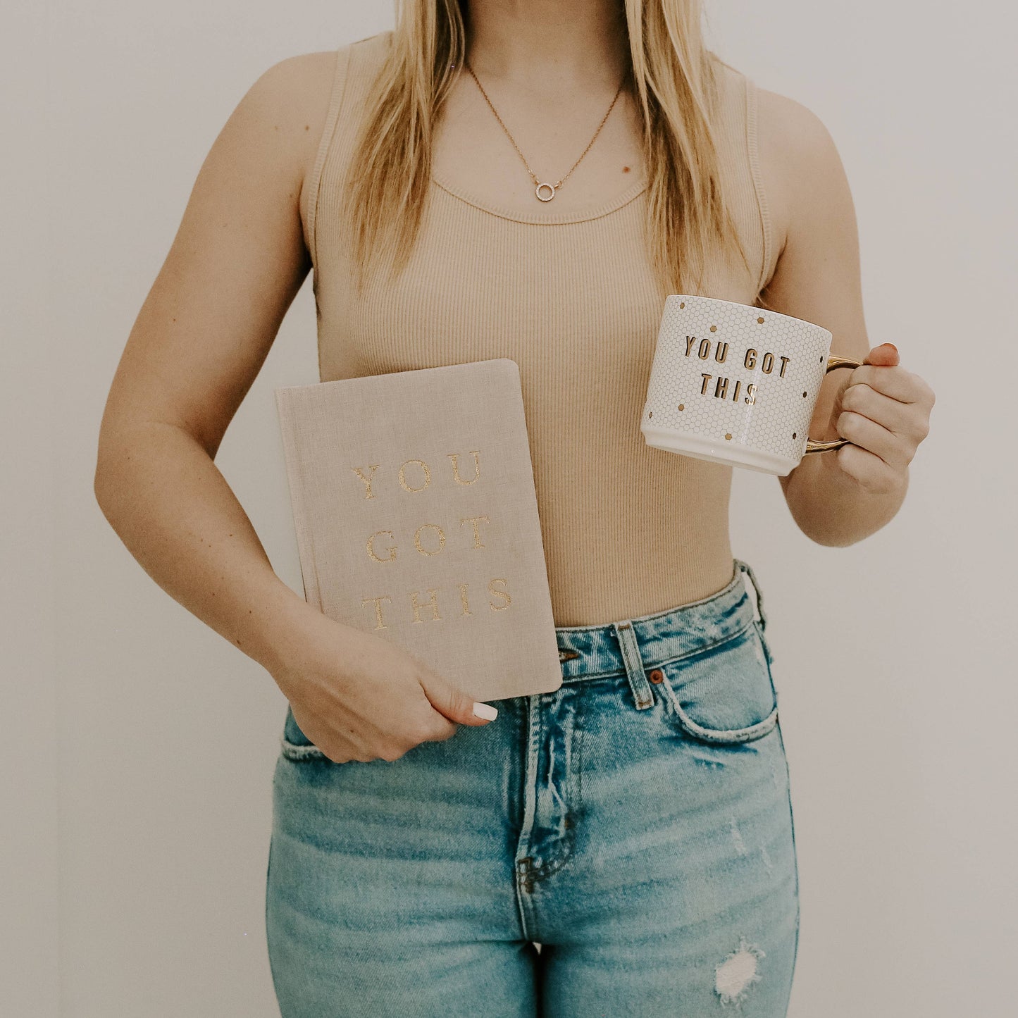 You Got This | Tan and Gold Foil Fabric Journal