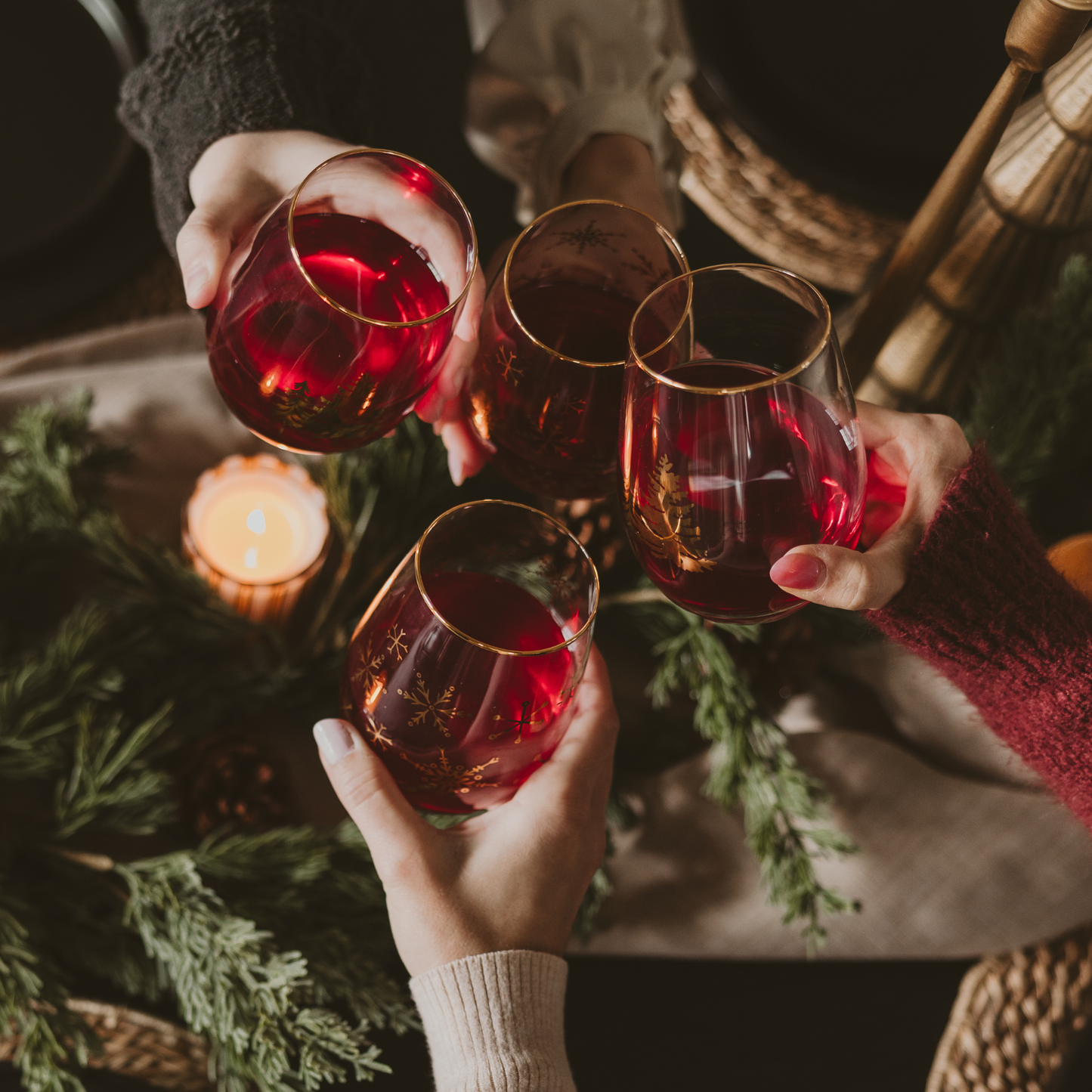 Stemless Wine Glasses | Snowflakes | Boxed Set of 2