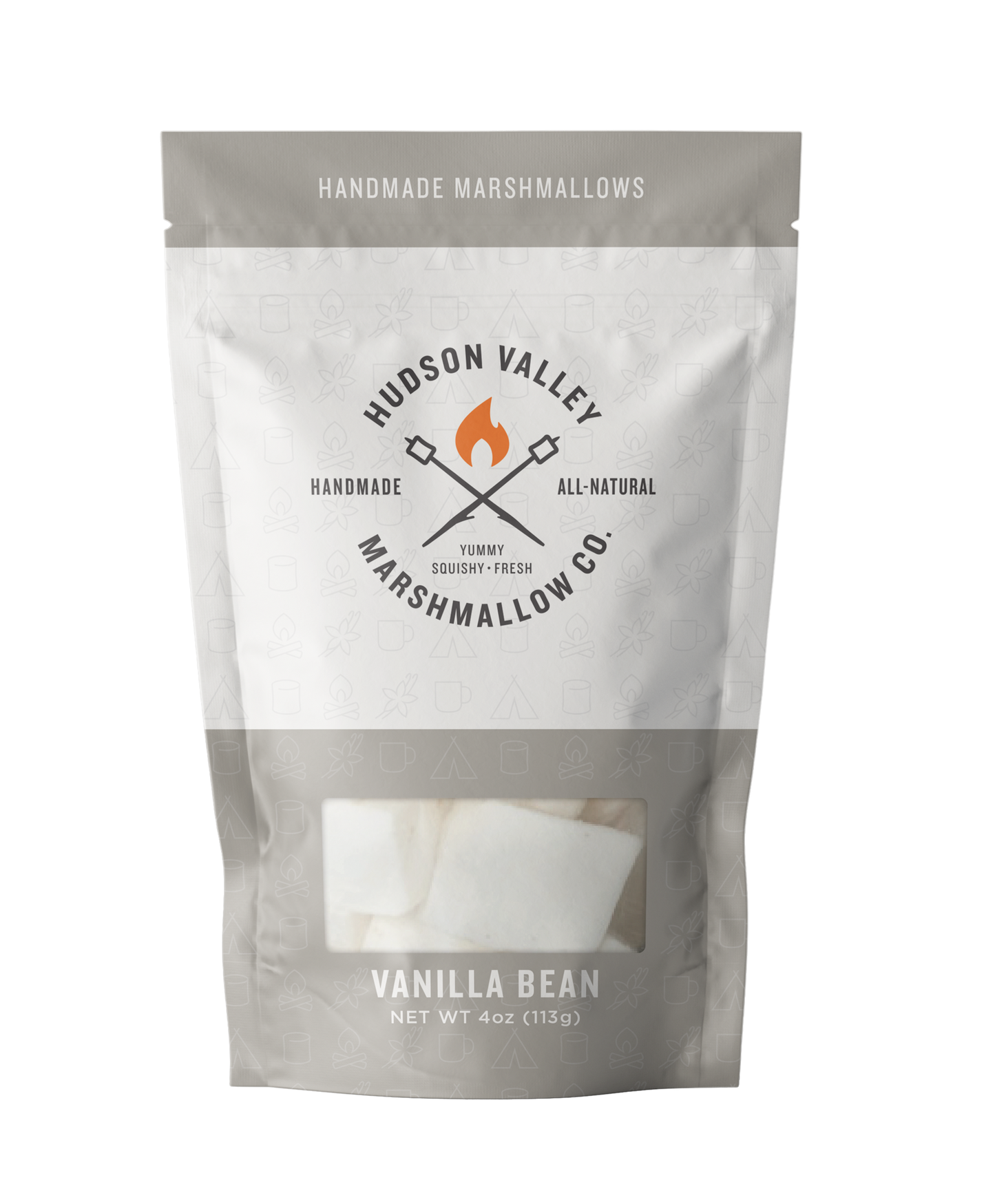 Hudson Valley Marshmallow Co. package of vanilla bean marshmallows on a white background