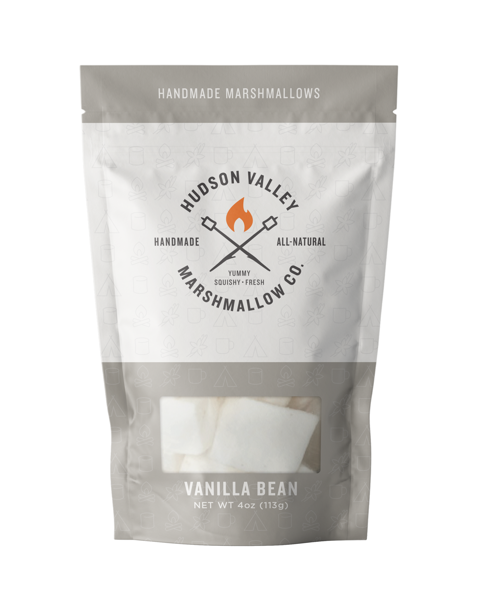Hudson Valley Marshmallow Co. package of vanilla bean marshmallows on a white background