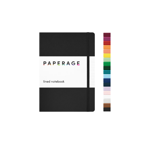 Black lined notebook with 'PAPERAGE' branding on a white background