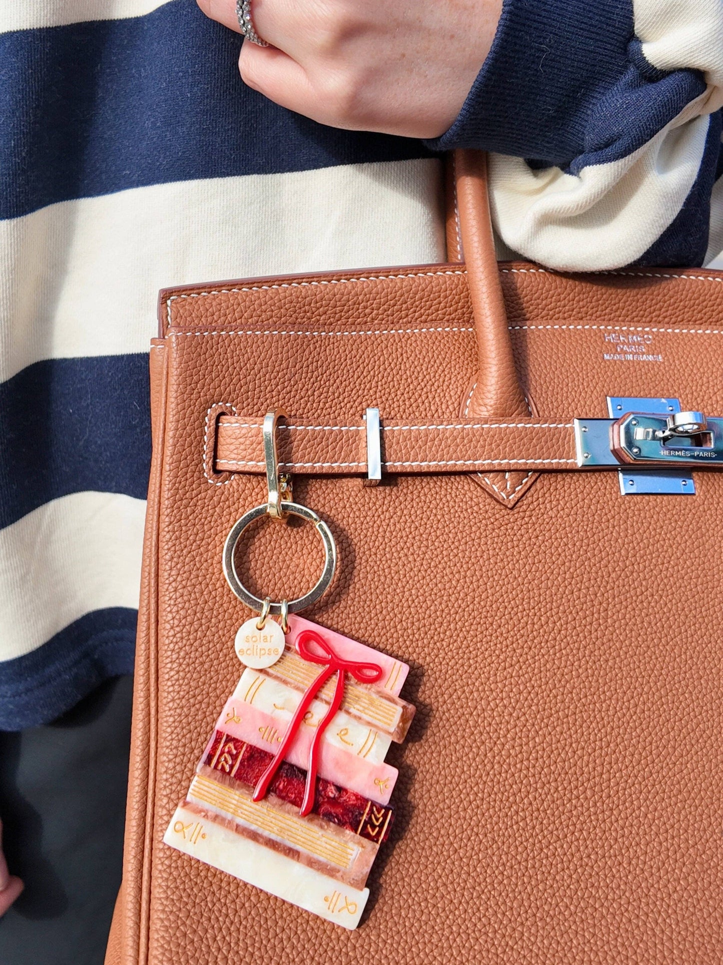 Solar Eclipse | Hand-painted Bow Bookstack Bag Charm + Keychain