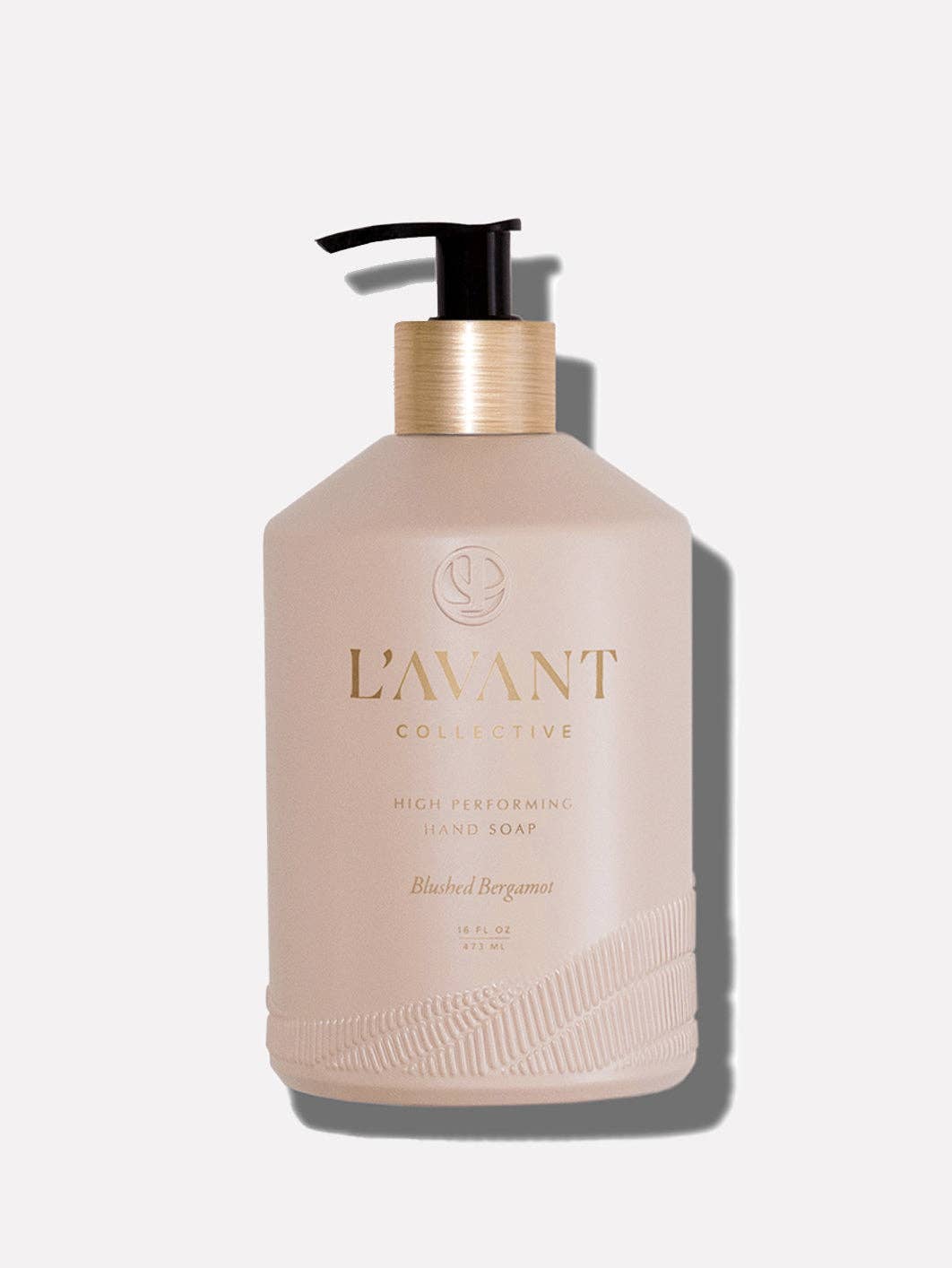 L'Avant hand soap bottle with pump on a white background