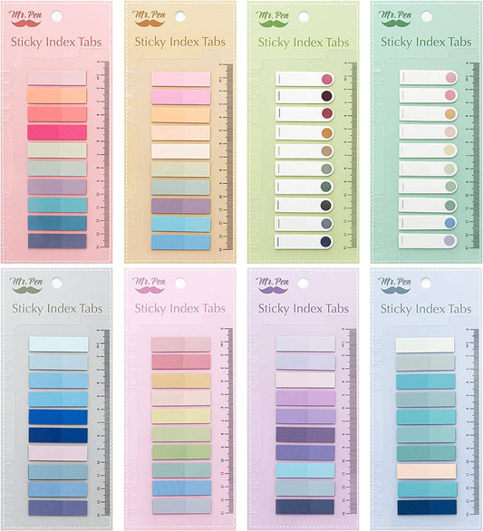 Set of eight packages of Sticky Index Tabs with different color schemes.