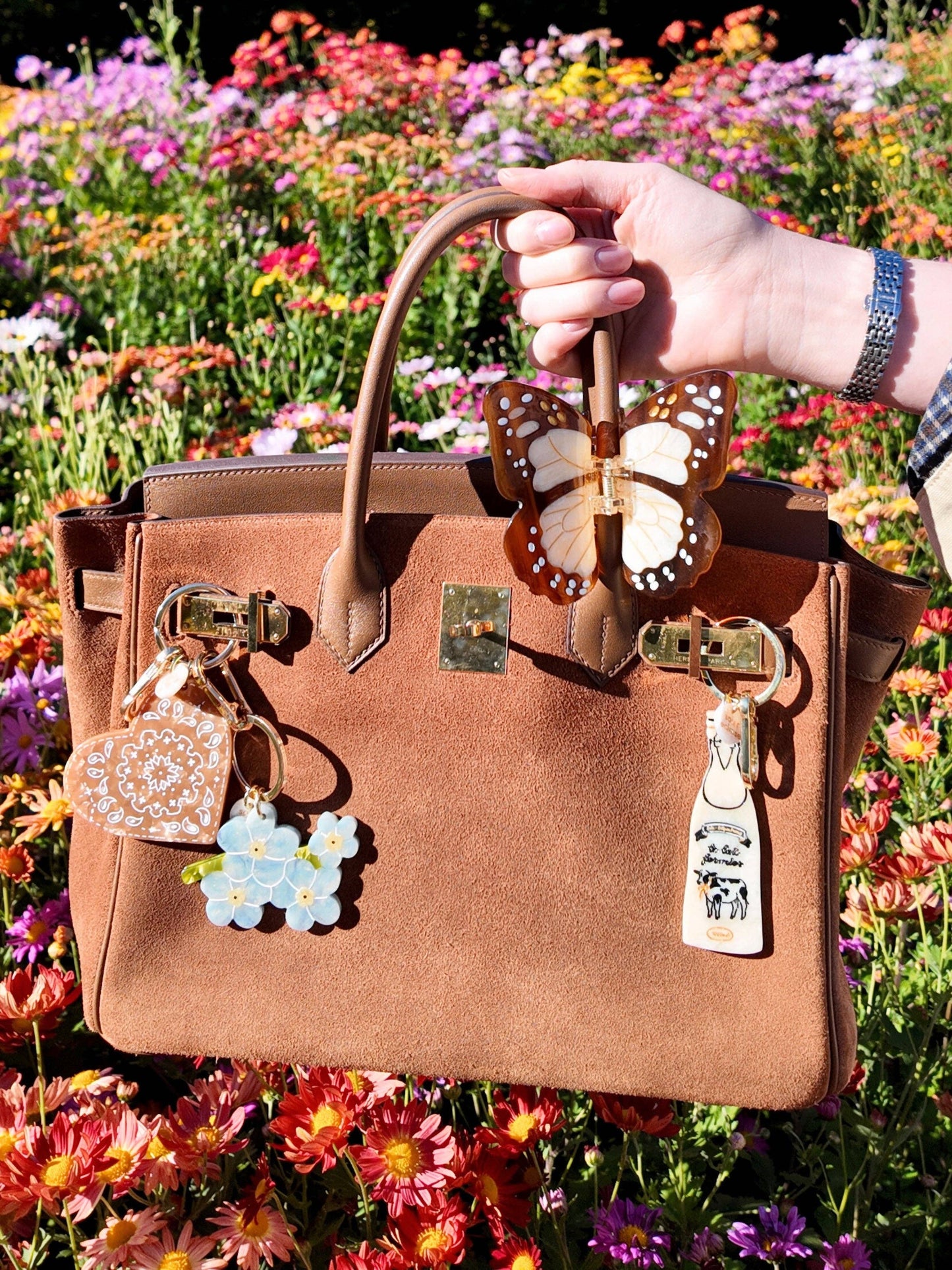 Solar Eclipse | Hand-painted Forget-Me-Not Bag Charm + Keychain | Eco-Friendly