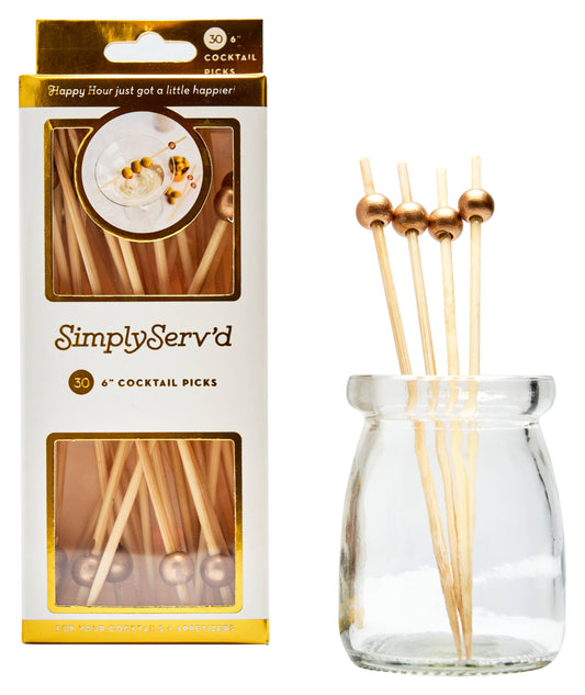 Fancy Gold Ball Bamboo Party Picks – 6” (30 Pack)