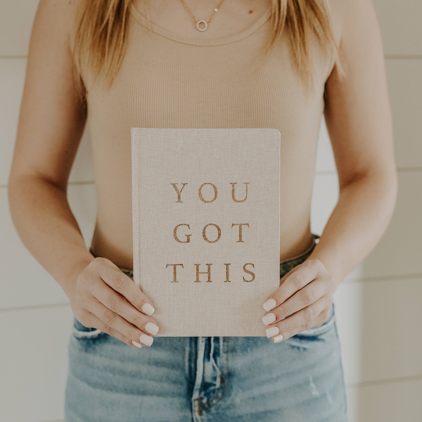 You Got This | Tan and Gold Foil Fabric Journal