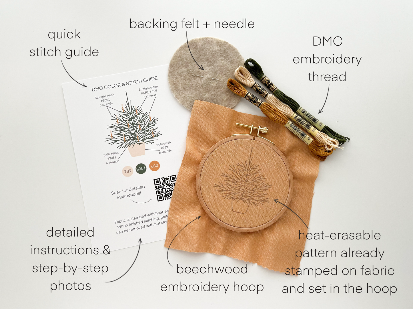 Christmas Tree Embroidery Kit – Beginner-Friendly Holiday Craft with Hoop, Threads & Printed Fabric