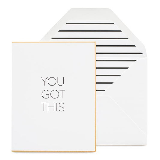 White card with 'YOU GOT THIS' text and black striped envelope on a white background