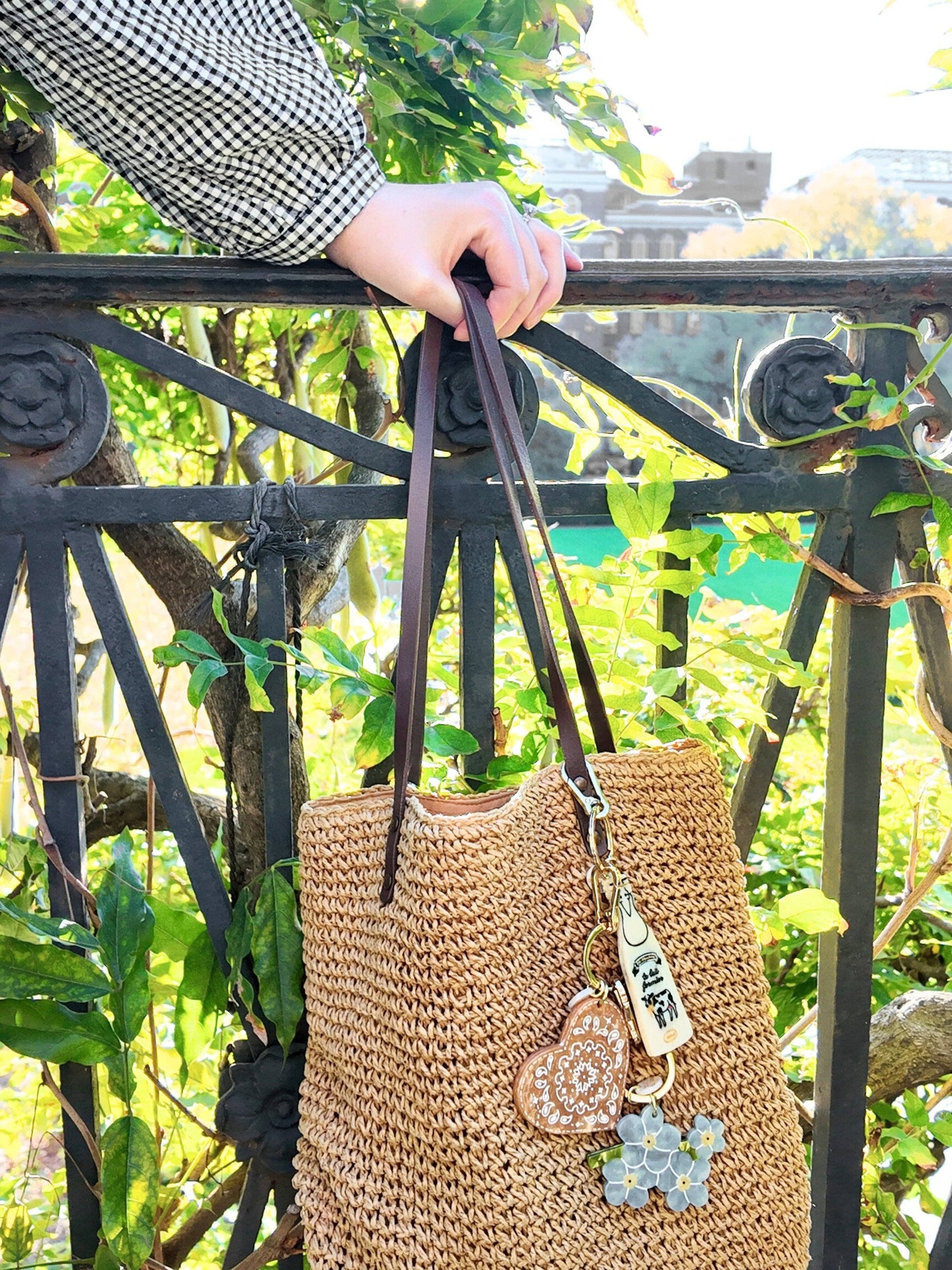 Solar Eclipse | Hand-painted Forget-Me-Not Bag Charm + Keychain | Eco-Friendly