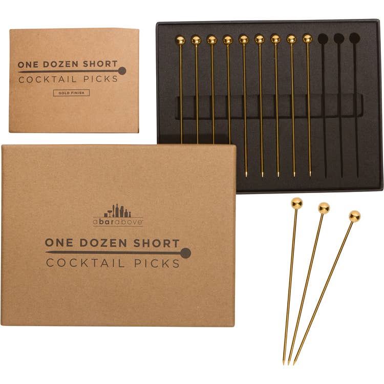 Cocktail Picks for Garnishes | Gold (12 Piece, Short)