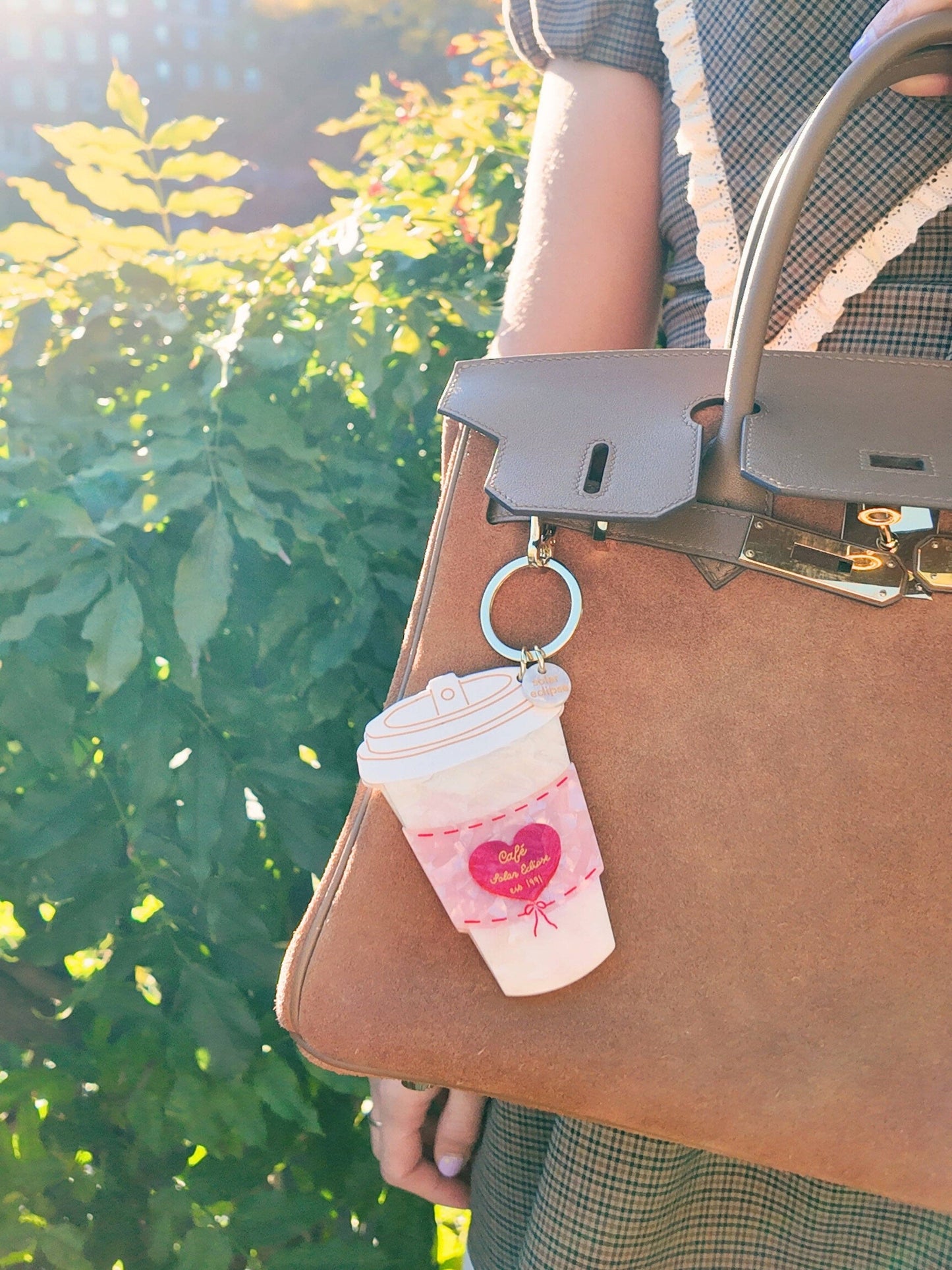 Solar Eclipse | Hand-Painted Cafe Coffee Cup Bag Charm + Keychain | Eco-Friendly