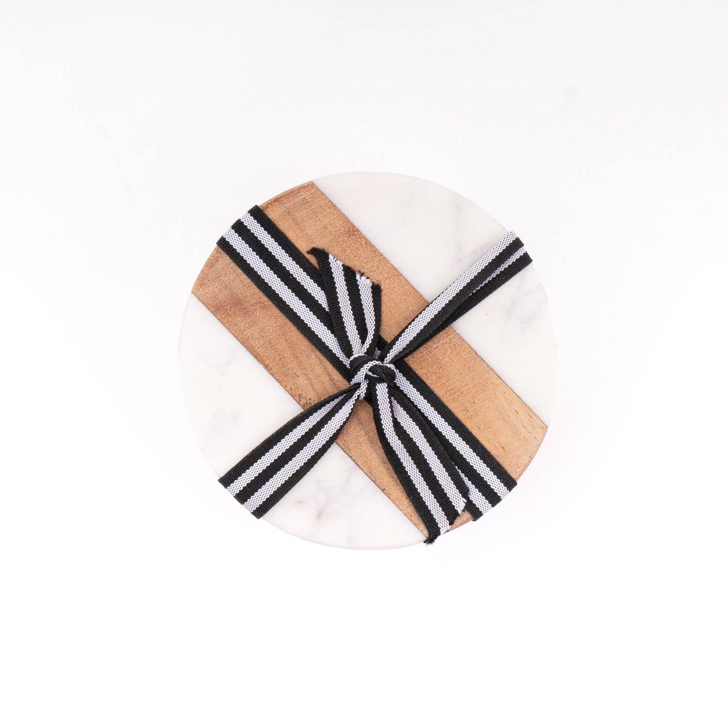 Marble + Wood Round Coaster Set of 4