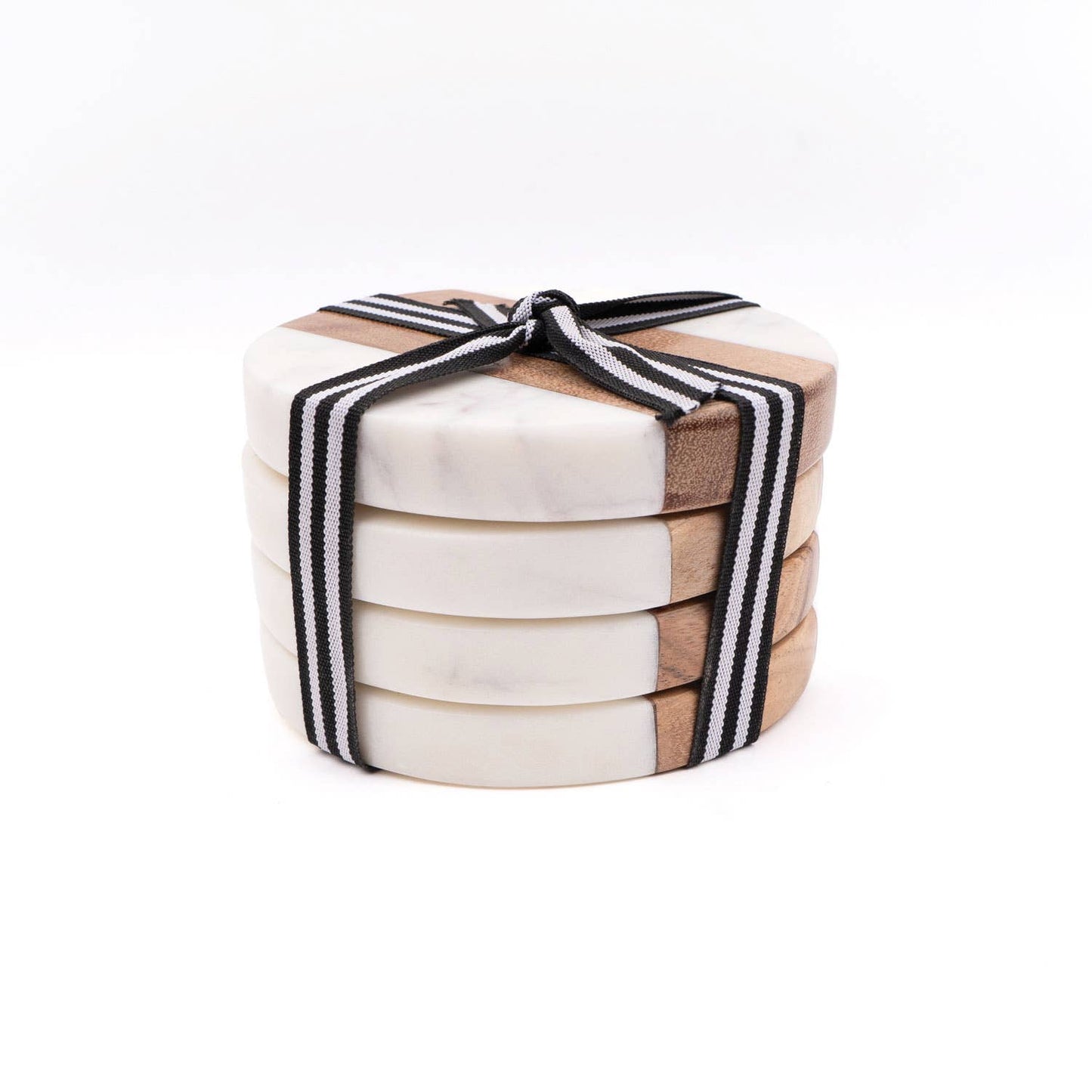 Marble + Wood Round Coaster Set of 4