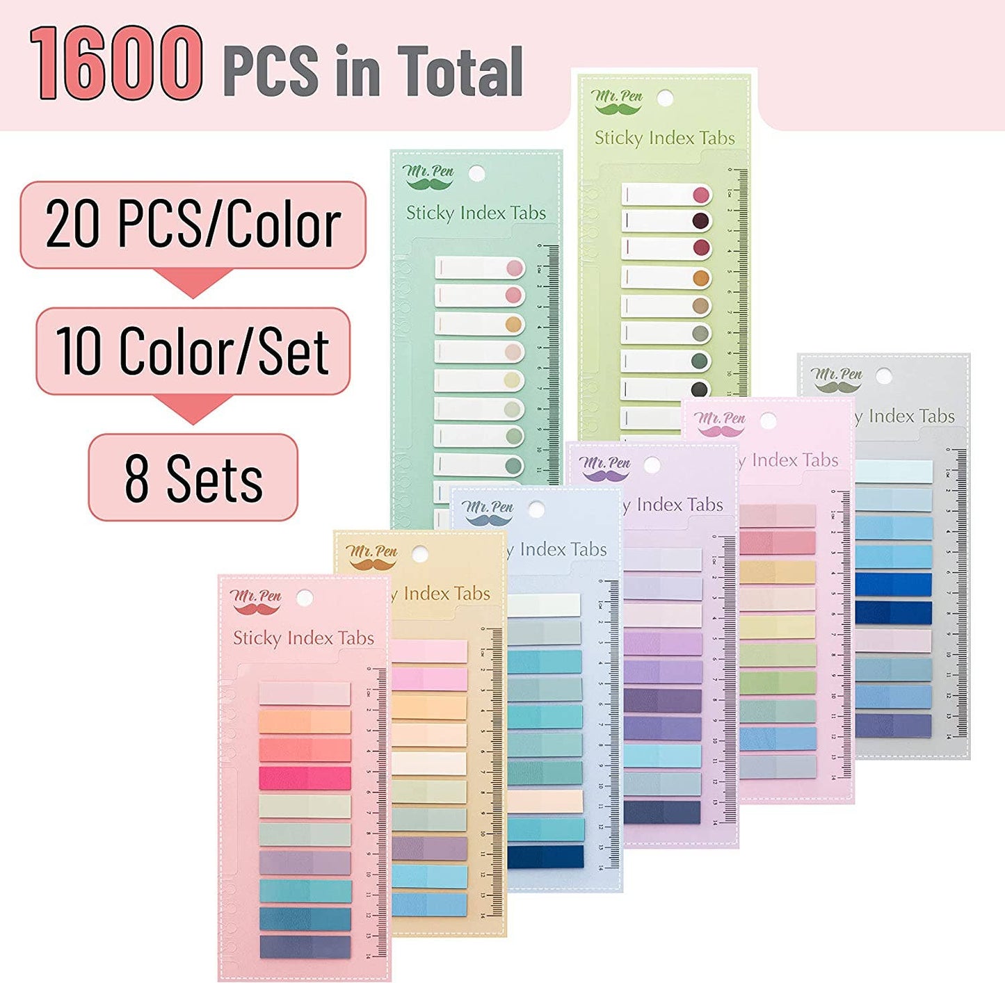 Mr. Pen Sticky Tabs – 1600 Colorful Page Markers for Books, Notes & Planners