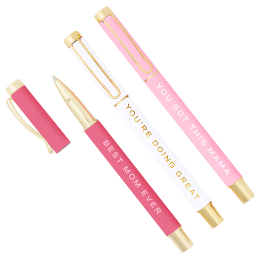 Two pens with motivational text on a white background