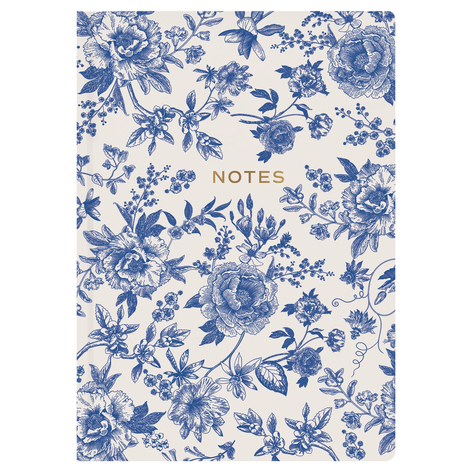 Floral notebook with blue flowers on a white background