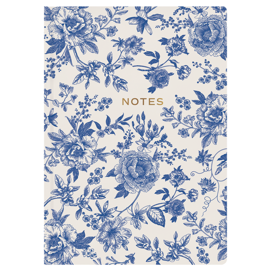 Floral notebook with blue flowers on a white background