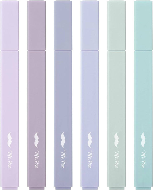 Set of six pastel-colored highlighters with 'Mr. Pen' branding on a white background.