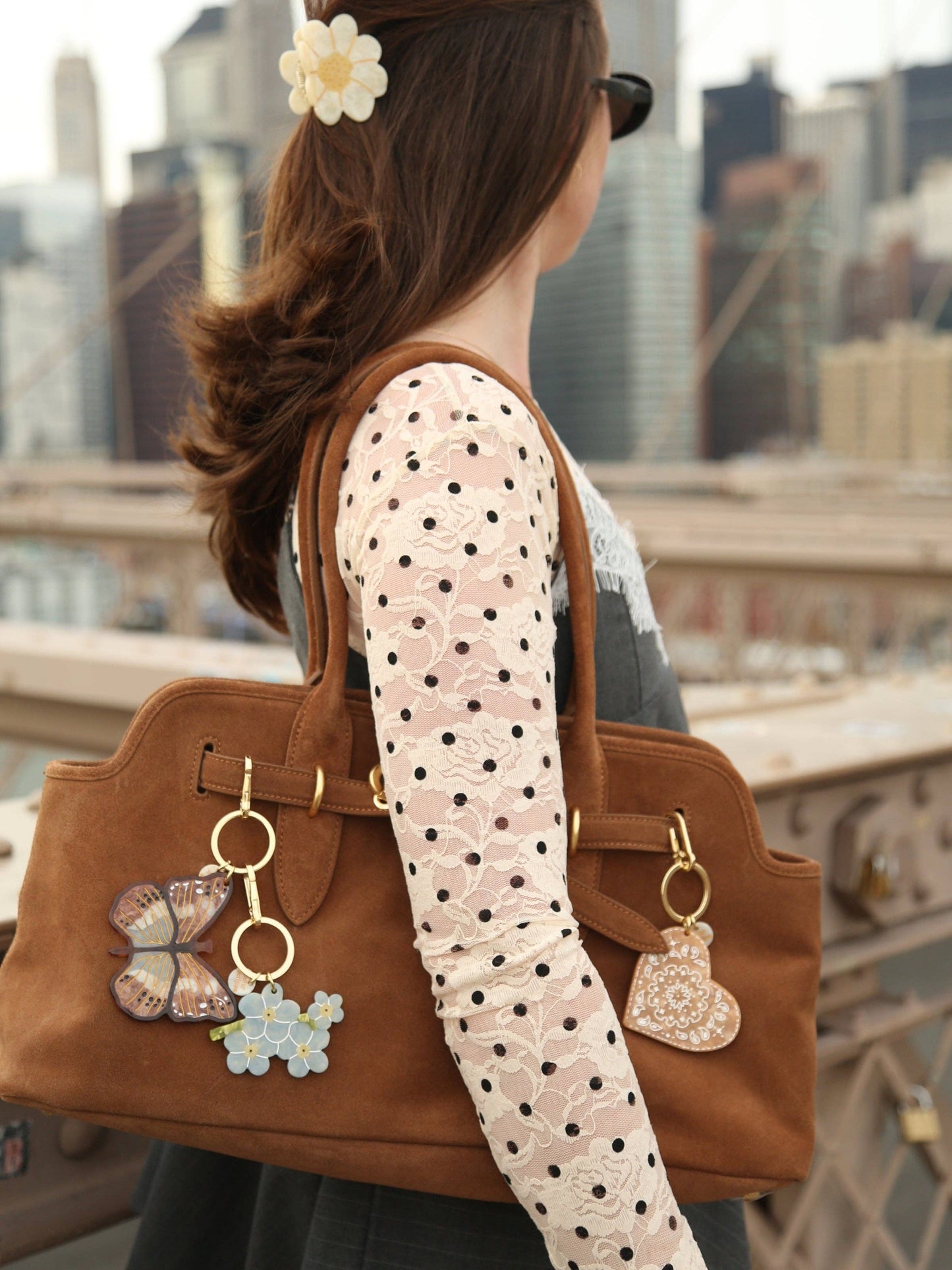 Solar Eclipse | Hand-painted Forget-Me-Not Bag Charm + Keychain | Eco-Friendly