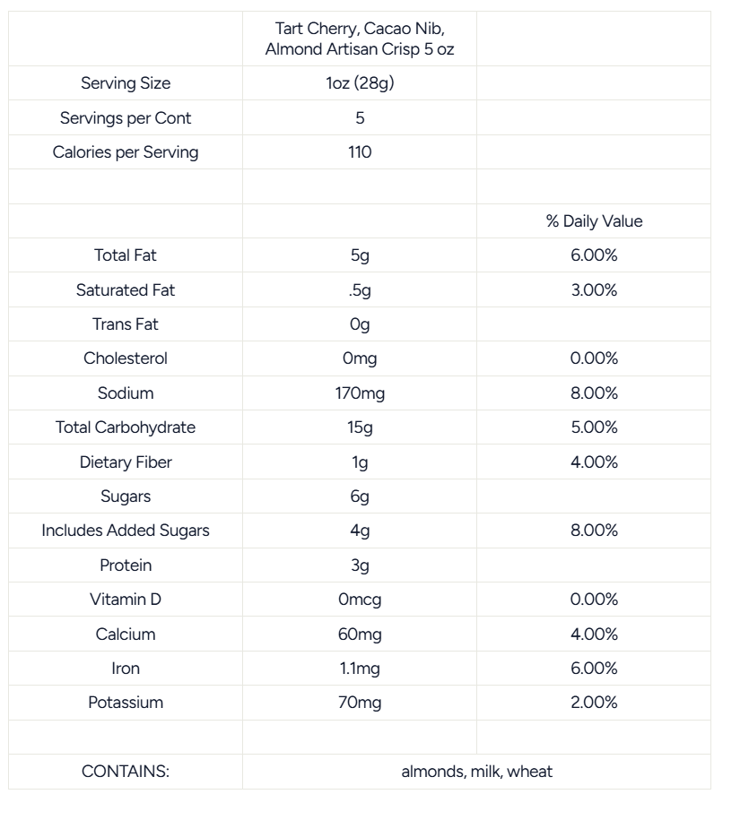 Rustic Bakery | Artisan Crisps | Tart Cherry + Cacao Nib + Almond Box