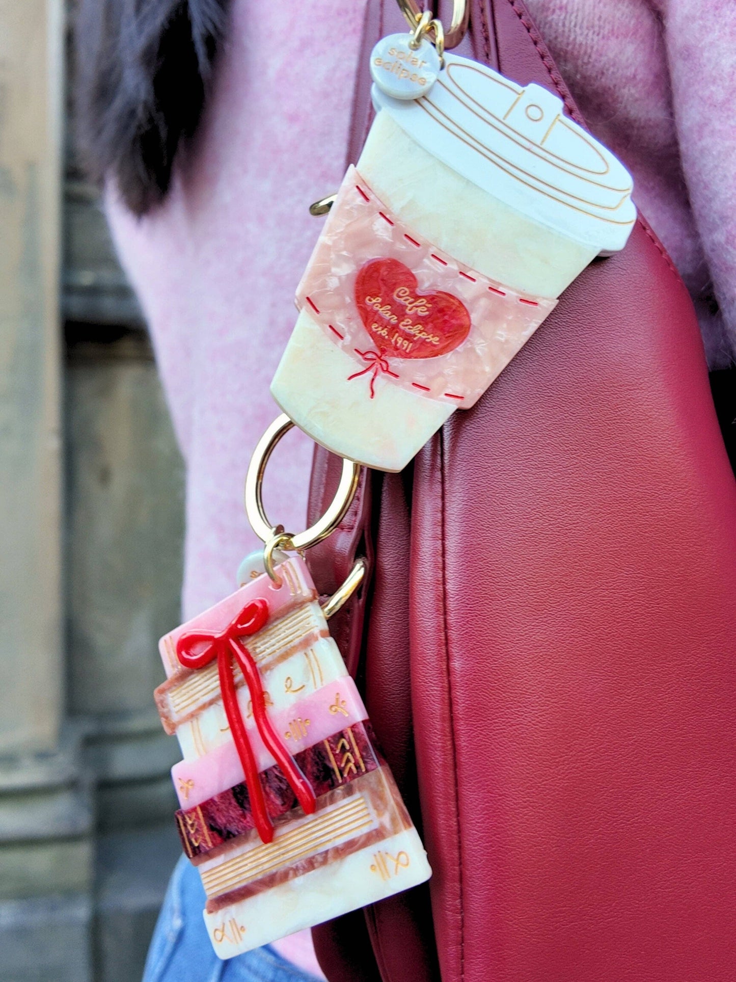 Solar Eclipse | Hand-Painted Cafe Coffee Cup Bag Charm + Keychain | Eco-Friendly