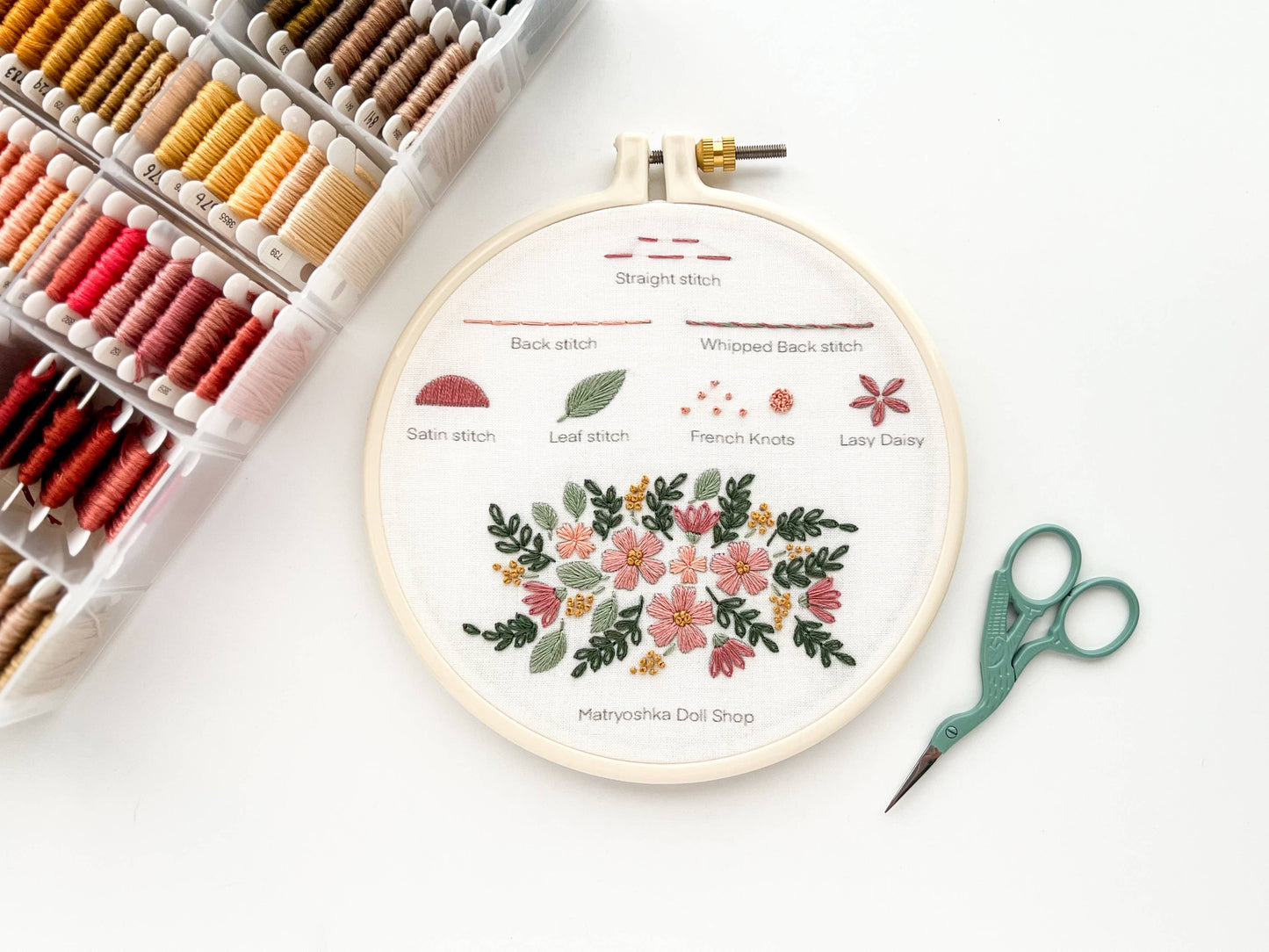 Stitch Sampler Embroidery Kit for Beginners – Learn 7 Stitches with Printed Pattern, Hoop, Thread & Video Tutorial