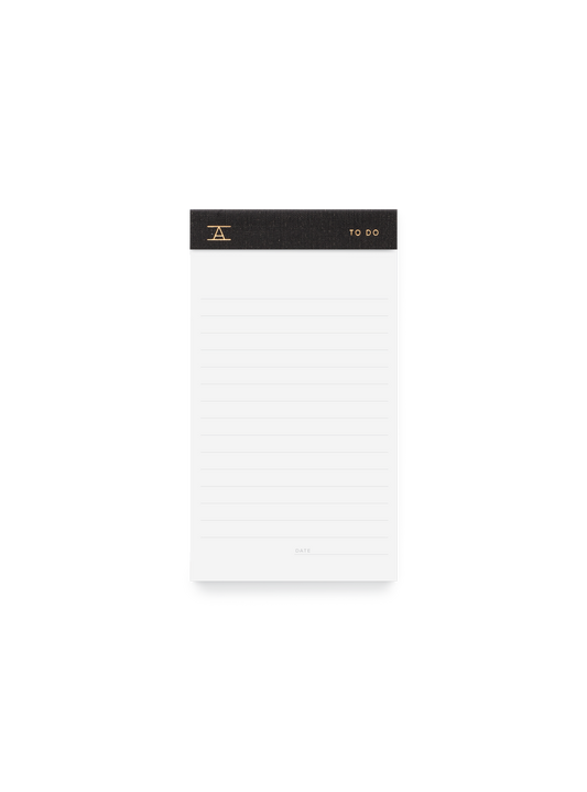 White notepad with black border on a white background